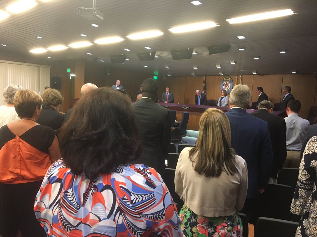 Tonight's Anne Arundel County Council meeting begins with a prayer and moment of silence in honor of the five people killed at The Capital newspaper, during an "attack on an institution that is part of the fabric of our community."