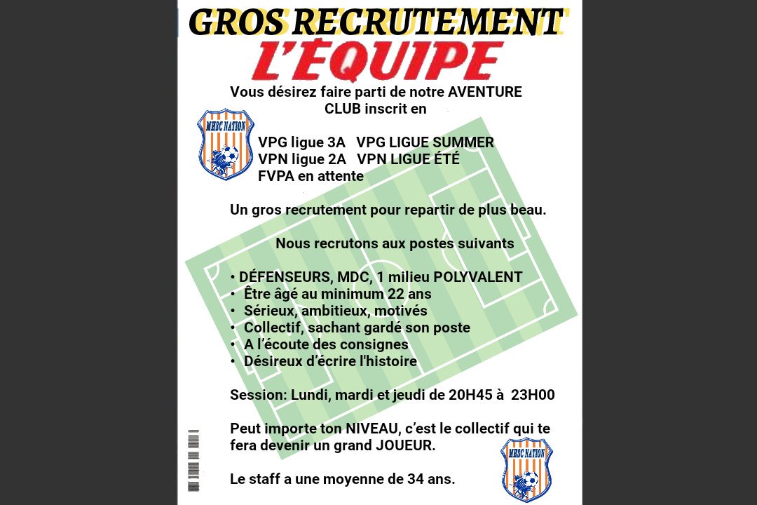Nous repartons en guerre sur le recrutement.@ActuCP_FR <a href="/TactikduClubPro/">Tacticien Du ClubPro</a> <a href="/TopClubPro/">Top Club Pro</a> @ClubPro_infos <a href="/VPGRecrutement/">VPG Recrutement</a> <a href="/Journal_ClubPro/">UnBordelais™🈂</a> <a href="/FIFArecrutePS4/">recrutement PS4 et PS5</a>