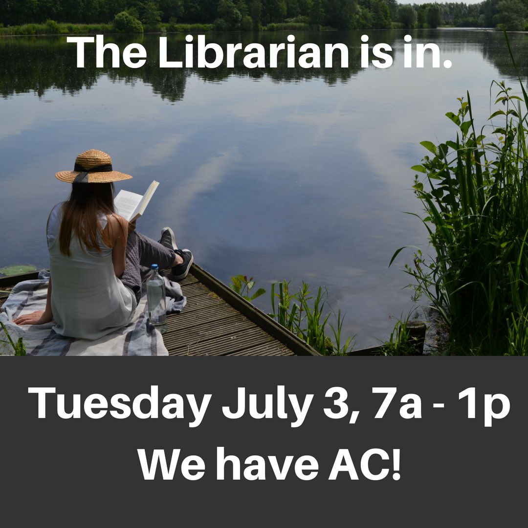 I’ll be in the library tomorrow until 1p. Join me to get a new book and cool off! #hotsummerreads