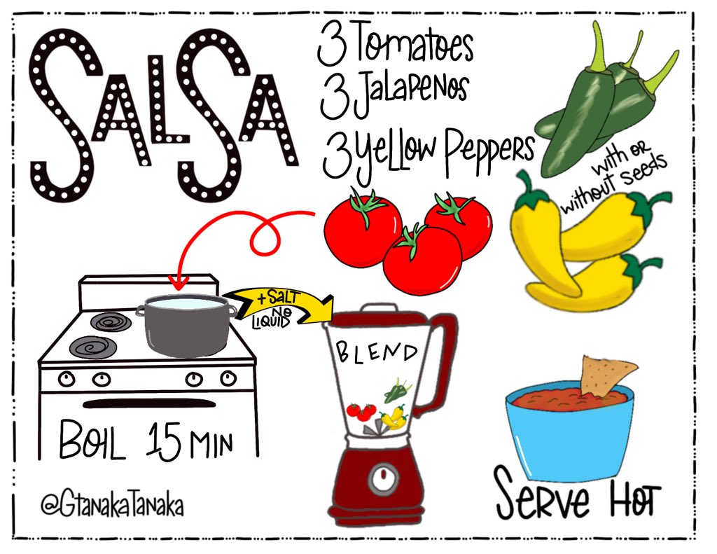 GtanakaTanaka's tweet image. My husband makes the best salsa. It’s a simple recipe and best served warmed. #sketchipes @mospillman
