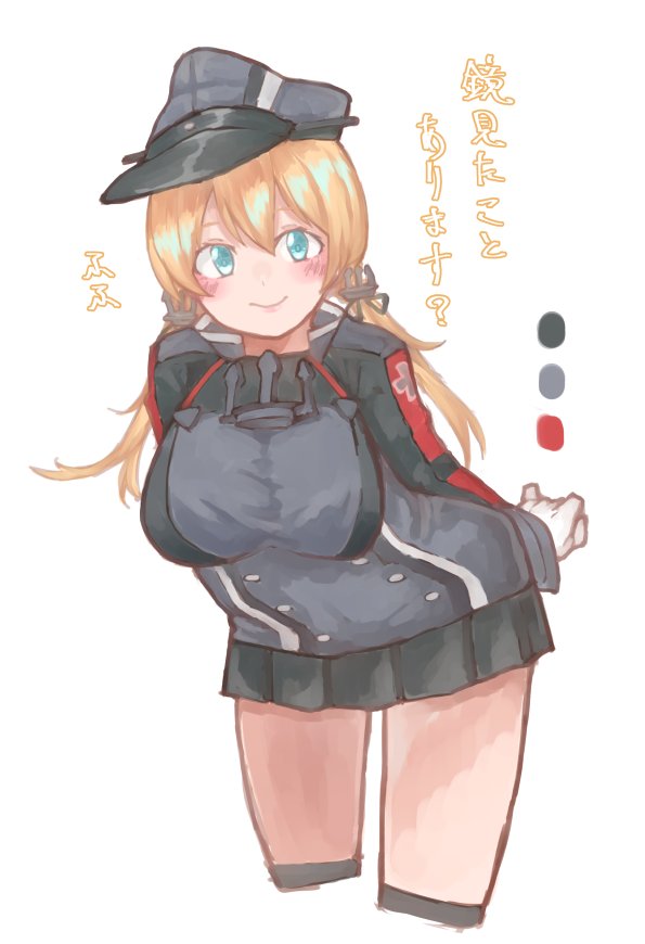 prinz eugen (kancolle) 1girl solo blonde hair skirt hat military uniform  illustration images