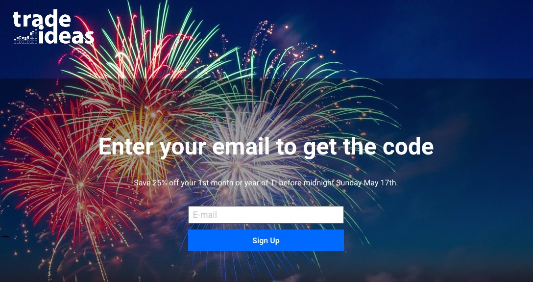 AlertTrade's tweet photo. SAVE 25% off your 1st month or year of Trade-Ideas before midnight Sunday July 08th 2018.
Via โ https://t.co/AmlazCvxP7
#4thofjulysale2018 #tradeideas #trade_ideas #save25percent https://t.co/PMKJgFCUt3