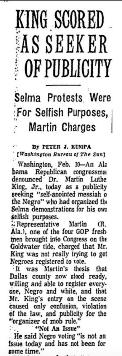 7. Rep. James D. Martin (R-AL), originally a Democrat, joined the GOP in 1962 & won a House race in 1964. During the Selma protests, he denounced MLK Jr. as a "rabble-rouser who has put on the sheep's clothing of non-violence while he pits race against  race, man against law."