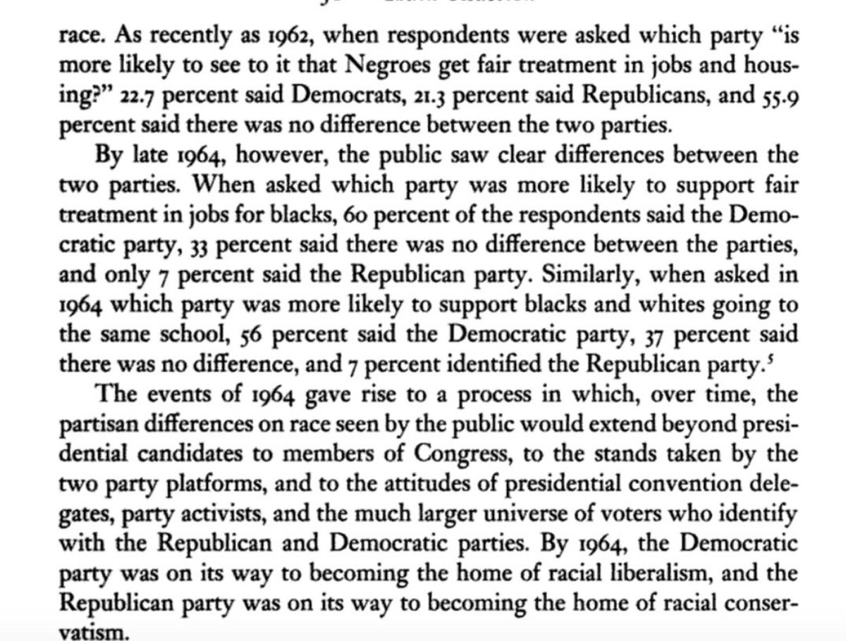 Individual careers changed course slowly, though, and in piecemeal fashion. The idea that the region's representatives switched parties at the same time is a straw man.What did change were public perceptions of the parties on matters of civil rights, as  @edsall noted here.