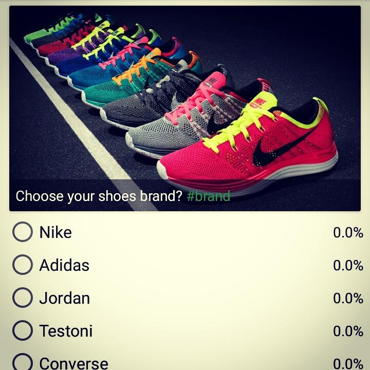 pollview's tweet photo. Choose ur shoes brand? #polls #poll #pollviewapp #brand #shoesbrand #nike #nikeshoes #adidas #adidasshoes #jordan #jordanshoe #testoni #testonishoes #converse #converseshoes https://t.co/bAgCtHZTPz