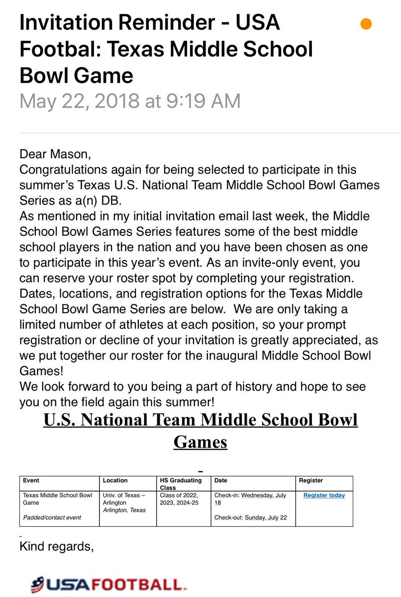 MasonSchuler4's tweet image. Extremely humbled to be invited to play for the US National Team. Excited for the opportunity to be coached by the best and play with the best. Thank you.
@usafootball @USNFT @AlPopsUSAFB @CoachAL @