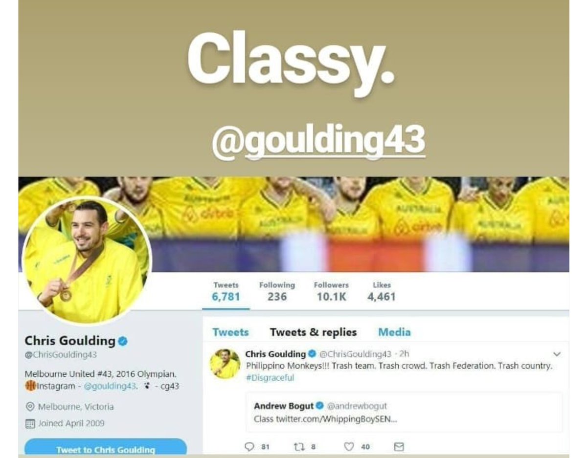 riki_galman's tweet image. This is the real Chris Goulding... he trash talk while playing calling the Filipino players dog and monckeys. Because you are white and taller it doesn't mean you are a better person. Everyone knows that the first   white people in Australia are the yellow prisoner from England.