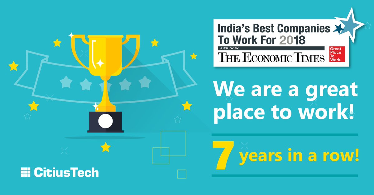 CitiusTech has been recognized by Great Place to Work® Institute for the 7th year in a row! View the list here greatplacetowork.in/best-work-plac…