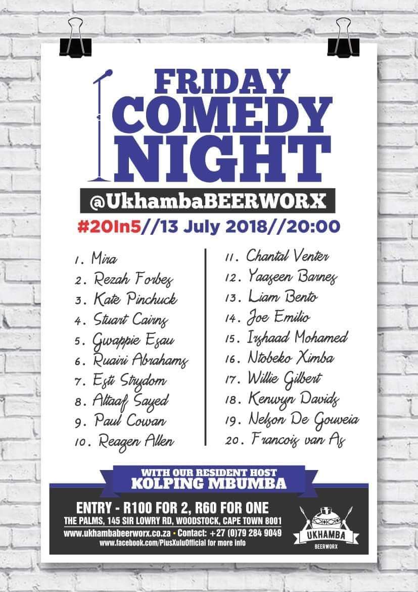 PiusXulu's tweet photo. #FridayThe13th @UkhambaBComedy 
https://t.co/S2xoAZliod
@Ya_a_seen_Him @RezahForbes
@ReagenAllen @KatePinchuck
@1Irshaad @joeemiliocomedy
@miramatch @kenwyntheking
@JaxxJustice @AltaafSayed
@gwappie @Phuphemini @FrancoisVanAs @esti_strydom
@hownowpaucow @News24 @UkhambaBeerworx https://t.co/fQGI72gsE7