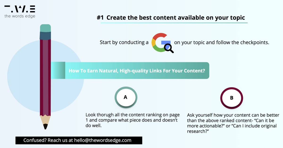 the_wordsedge's tweet photo. Success in business has always depended on 'building links'.
When it comes to the business of content marketing, these aren't much different.
Here's the first step to build natural high-quality links for your content.
#TheWordsEdge #ContentStrategy #ContentLinks https://t.co/yhrehnKRfp