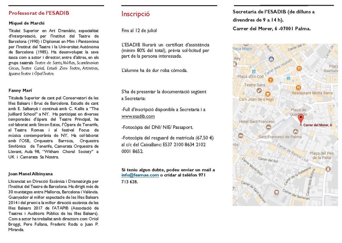 Curs d’Iniciació a l’Art Dramàtic a càrrec de professorat de l’<a href="/ESADIB/">ESADIB</a> del 16 al 20 de juliol #ESADIB #Teatre #ArtsEscèniques