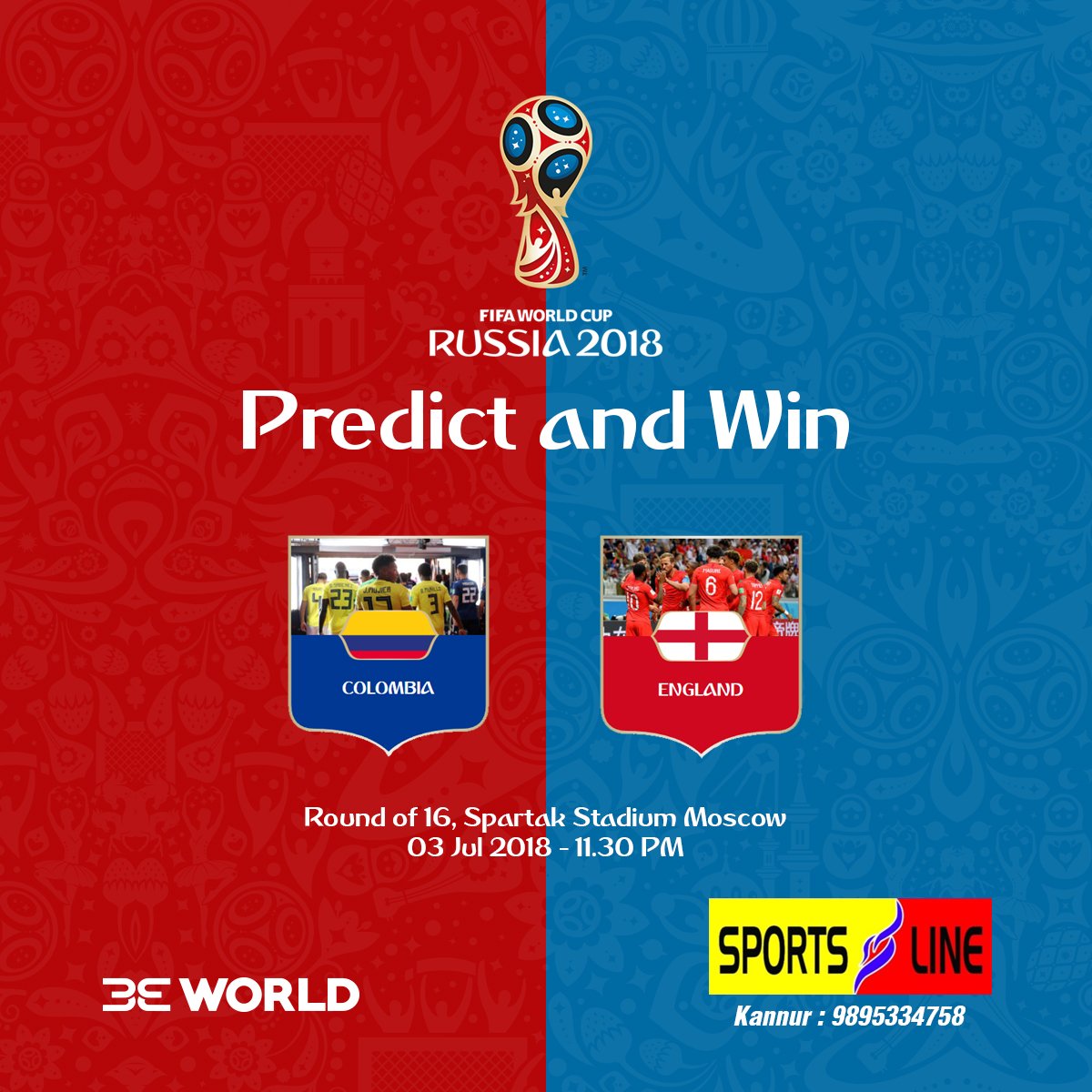 BeWorldIndia's tweet photo. Who do you think will make it to the quarter final round #Colombia or #England? Comment below and stand a chance to win exciting gifts from Sportsline Kannur

#fifa #fifa2018 #fifacontest #Worldcup2018Russia #beworld #beworldindia https://t.co/5P8Xes7agi