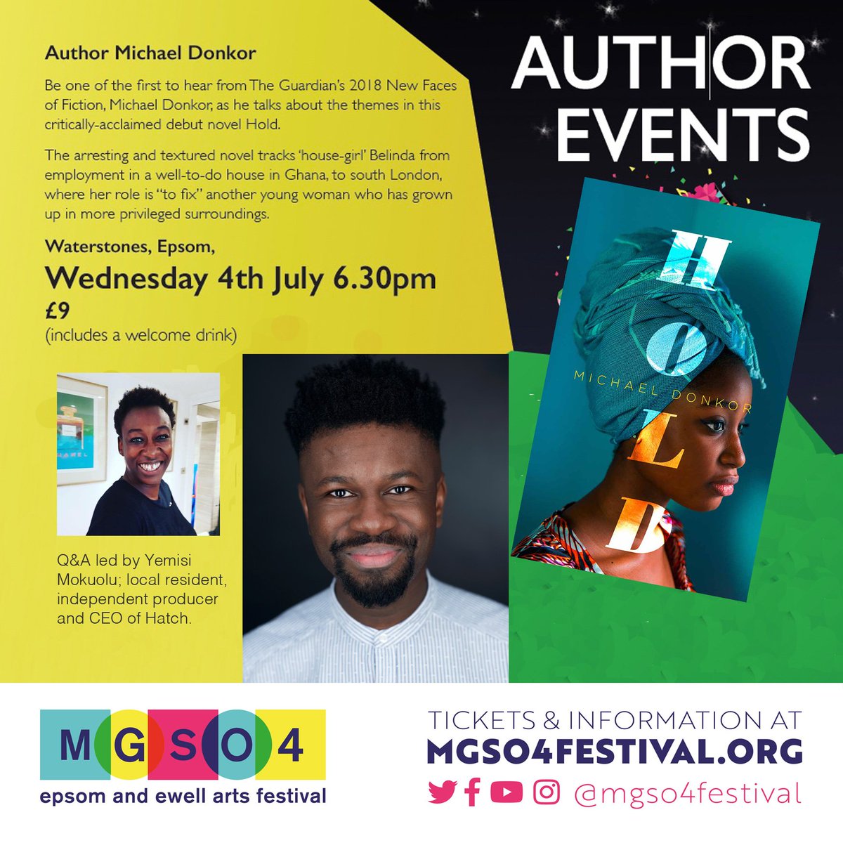 Author <a href="/MichaelDonkor/">Michael Donkor</a> tonight <a href="/EpsomWstones/">Waterstones Epsom</a> 6.30-7.30pm Tickets on the door £9 inc drink. With Yemisi Mokuolu <a href="/HatchEvents/">Hatch Events</a>