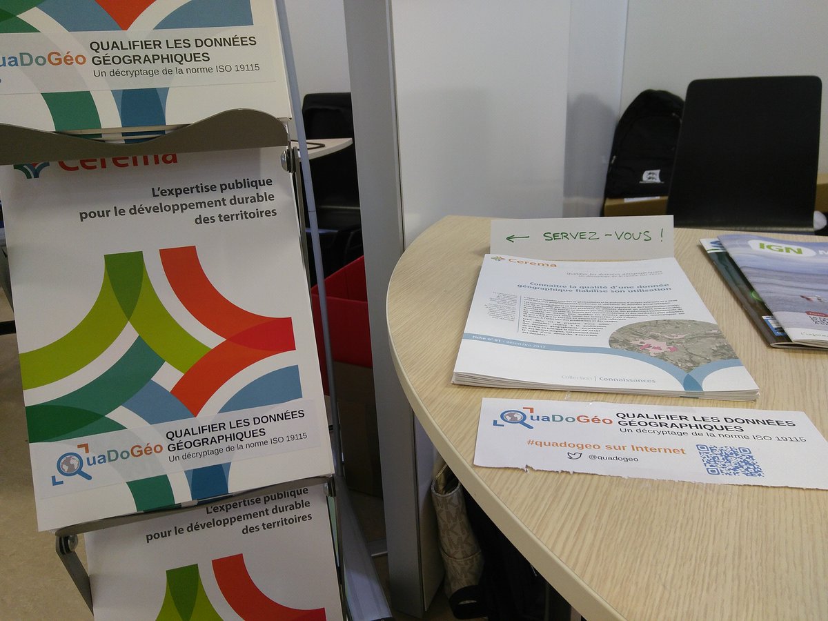 Le Cerema est au stand 12 des #geodatadays, avec <a href="/CeremaOuest/">Cerema Ouest</a> <a href="/ProdigeRes/">Prodige Ressource</a> <a href="/CeremaTIC/">Dubstep Cerematic</a> et <a href="/quadogeo/">quadogeo</a> | Venez retrouver les fiches sur la qualité des données !