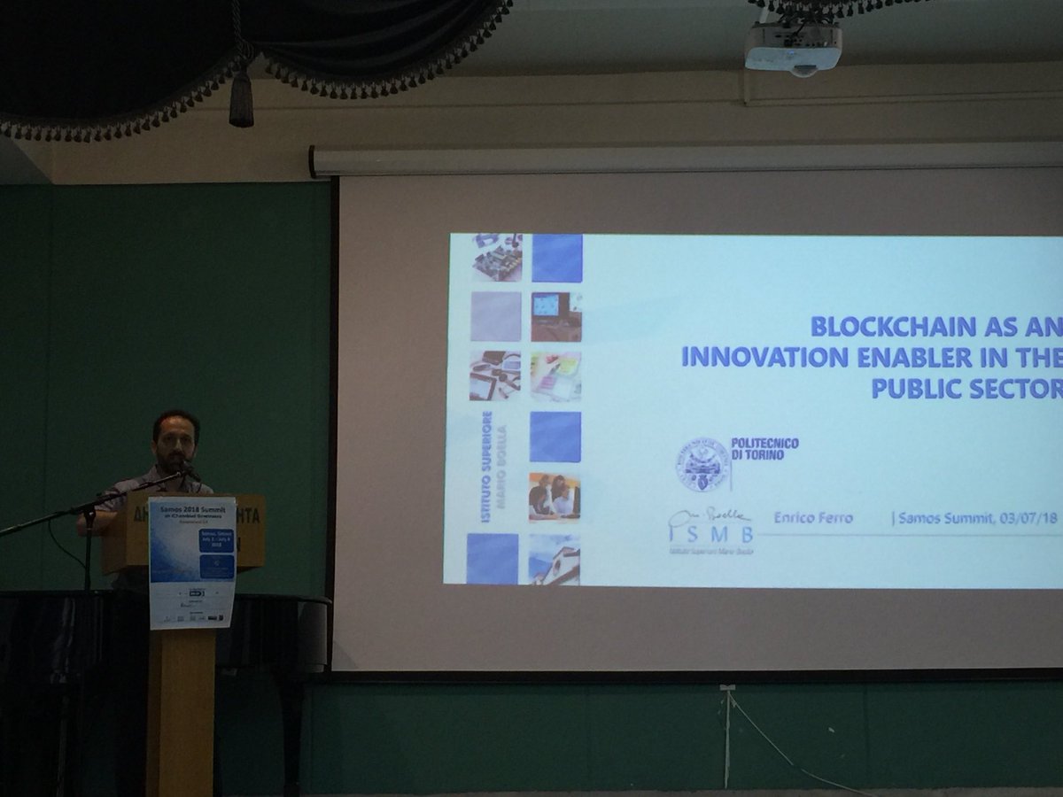 theopalios's tweet photo. The second day starts with @egferro on “Blockchain as an Innovation Enabler in the Public Sector” #samos2018 https://t.co/5sNKoI0oxP