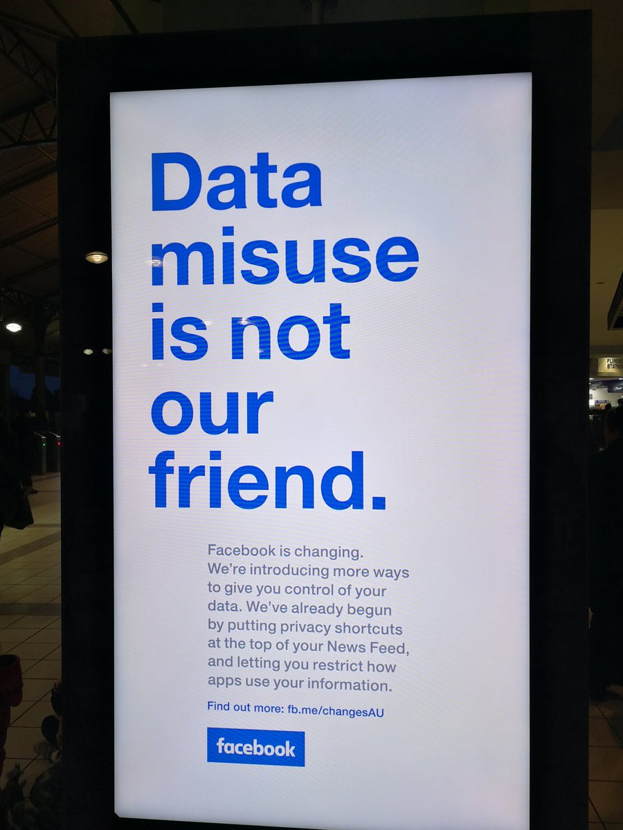 startupcopynet's tweet photo. Just spotted these digital billboards at Flinders Street Station, Melbourne. 

Hey @facebook, you should have made a digital billboard that said:

WE'RE SORRY.

#Facebook #SocialMedia https://t.co/NjDKZXkzZe