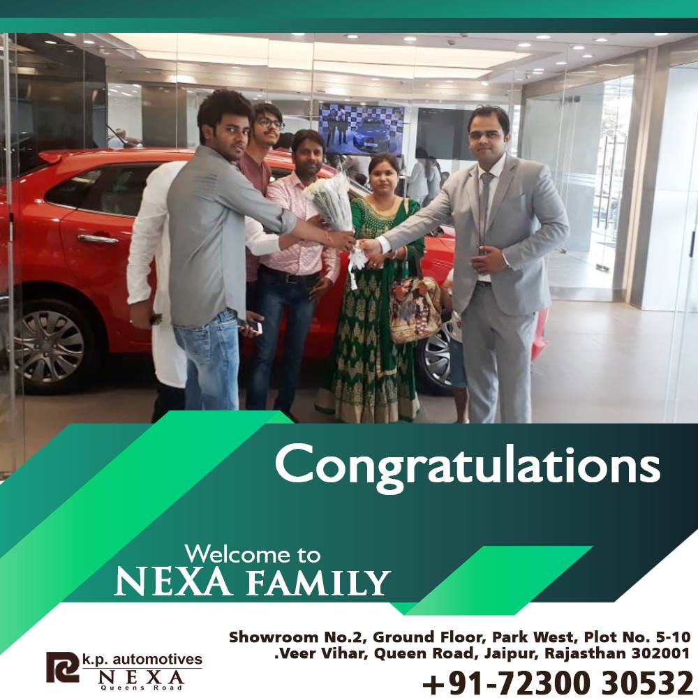 kp_nexa's tweet photo. Congratulations on the purchase of a new car &amp; being a part of Nexa Family.

https://t.co/rWFsYJDFv0

#Nexafamily #Nexaindia #nexacars #nexajaipur #kpautomotives #nexalifestyle #customerexperience #rajasthannexa #travel #drivein2018 #speed #nexa #nexaservice #nexaemployees https://t.co/DyEgeAplgL