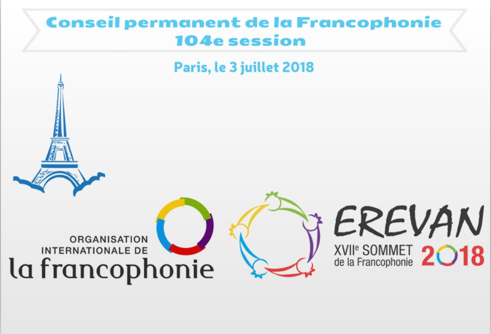 Aujourd'hui, le 3 juillet, la 104e session du Conseil permanent de la Francophonie (#CPF) se tiendra à #Paris. Outre des questions politiques, économiques et diplomatiques, les préparatifs du @SommetEVN18 seront également abordés.