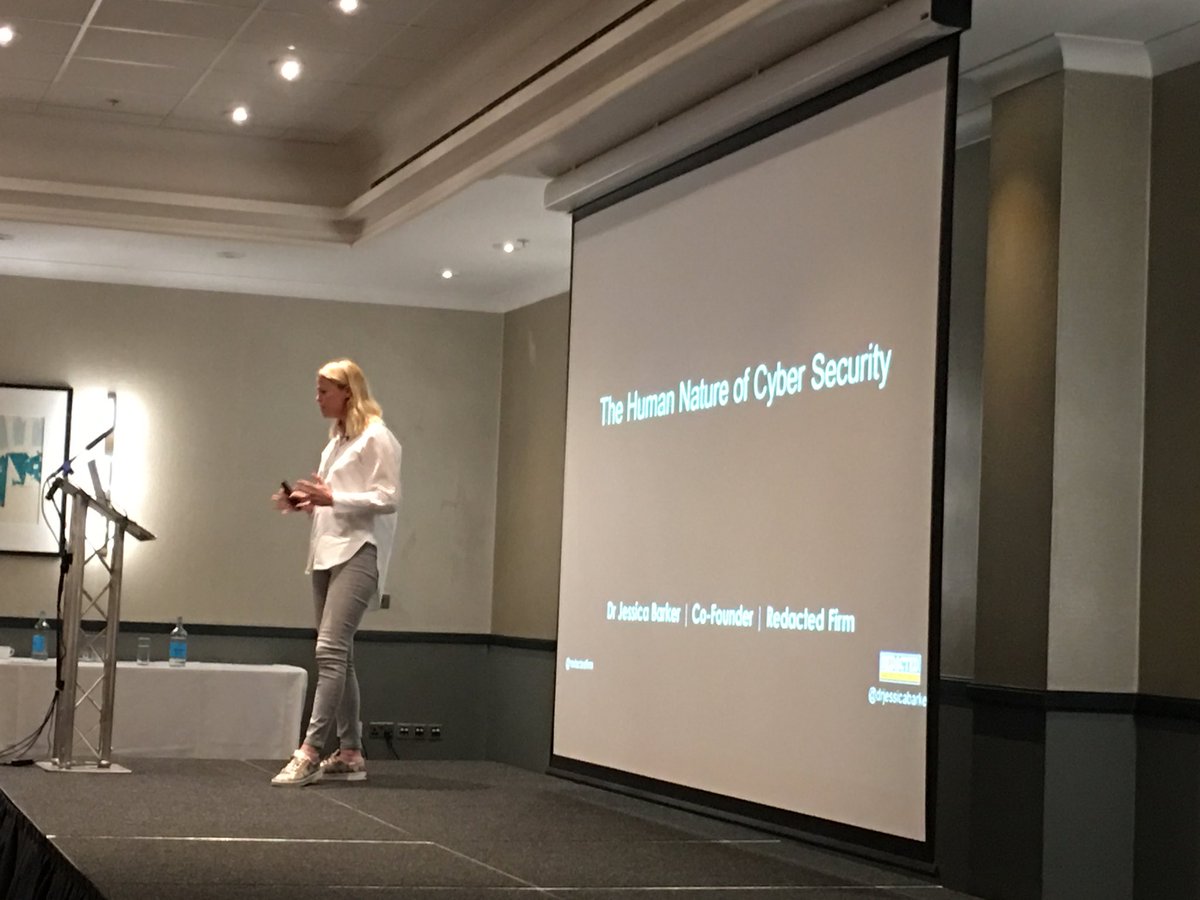 ⁦<a href="/drjessicabarker/">Jessica Barker MBE</a>⁩ presenting at DIT All Staff Day about cyber security has the room totally captured