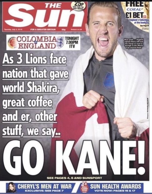 MissSalsaBabe's tweet photo. really disappointed with @TheSun front page. How disrespectful to Colombians. #respectColombia #friendsnotfoes https://t.co/2DM1dfKuK9