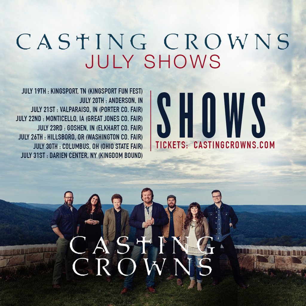 castingcrowns's tweet image. It's Fair &amp;amp; Festival season, and we can't wait to get to see so many of you this summer!  Here's where we'll be in July.  Let us know where we will see you.  Go to castingcrowns.com/tour/ for more info.
#CastingCrowns