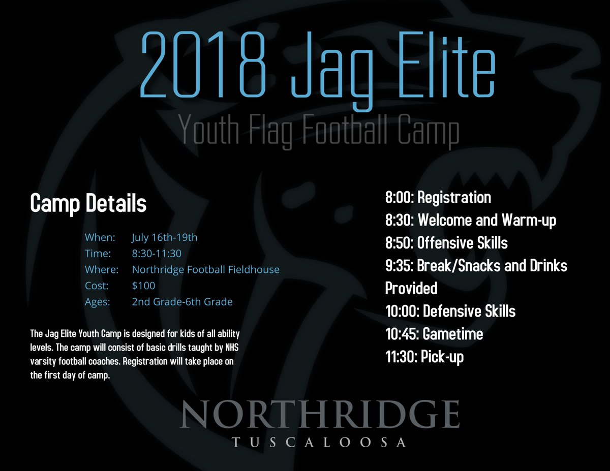NHSJagFootball's tweet image. 2018 Jag Elite Youth Camp is approaching fast. We would love to have as many kids in our community there. It will be a great tune-up for the start of flag football season!