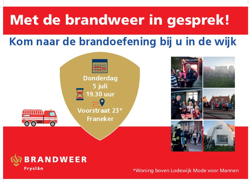 brwfraneker's tweet photo. Weet u wat de brandweer doet bij een brandmelding? Kom kijken of ga in gesprek met de afdeling brandveilig leven. Donderdag op de Voorstaat in Franeker. https://t.co/QU8fiTTvwf