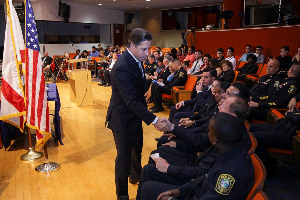 MDCPS's tweet photo. Today, @MiamiSup &amp; School Board members @Larry_Feldman, @MariTereMDCPS join @MDSPD for a swearing-in ceremony of new police officers. This is the first swearing-in ceremony since the passing of SB 7026 also known as the "Marjory Stoneman Douglas High School Public Safety Act." https://t.co/m43ibpSwUP