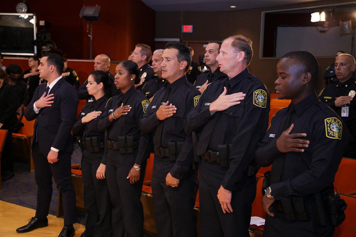 MDCPS's tweet photo. Today, @MiamiSup &amp; School Board members @Larry_Feldman, @MariTereMDCPS join @MDSPD for a swearing-in ceremony of new police officers. This is the first swearing-in ceremony since the passing of SB 7026 also known as the "Marjory Stoneman Douglas High School Public Safety Act." https://t.co/m43ibpSwUP