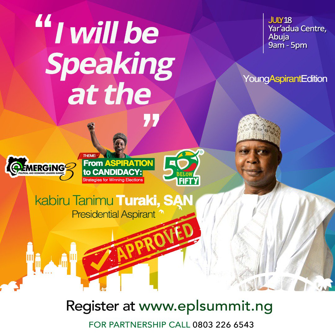 eplsummitng's tweet photo. 3rd Emerging Political &amp; Economic Leaders Summit. July 18th at the Yar’adua Center, Abuja. 
Register through this link
https://t.co/C8xMxoTTAa
WhatsApp 08032266543 for further details.
@KTTurakiSAN 
@seunokin 
@channelstv 
@AIT_Online 
@NTANewsNow 
@CowapAfrica 
@ReadyToRunNG https://t.co/hPGkaHouGL