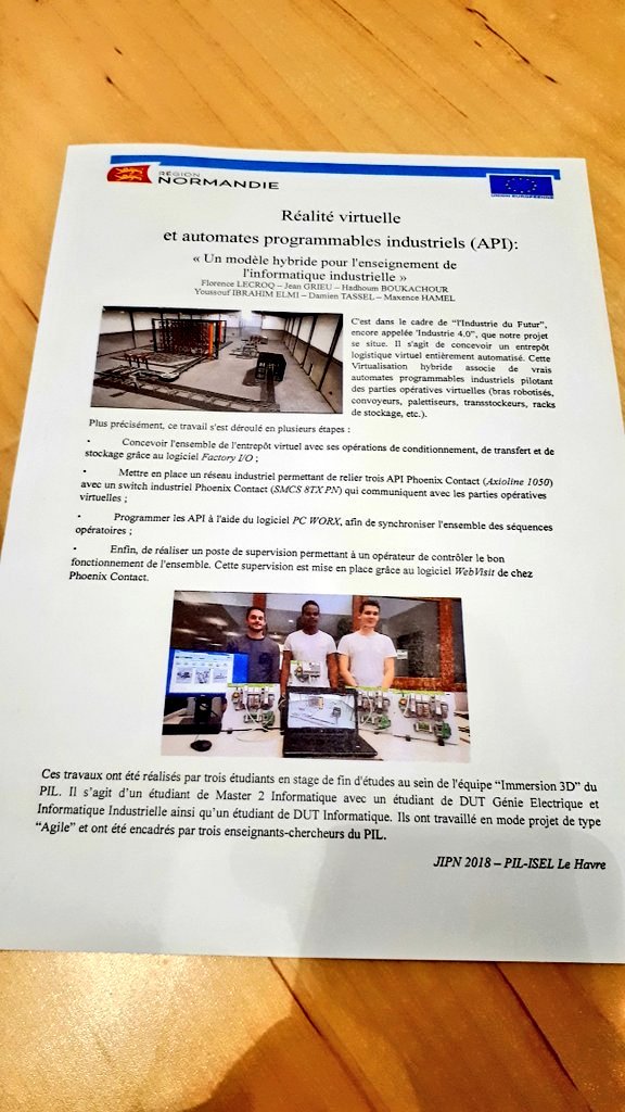 Canope_76's tweet photo. #JIPN18
Un projet mené en mode agile par 3 étudiants encadrés par des enseignants chercheurs du Pil / ISL du @LeHavre
Conception d'un entrepôt logistique virtuel #industriedufutur 👌 https://t.co/9MJVrhUEWt