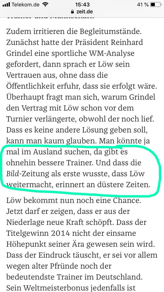 .<a href="/OliFritsch/">Oliver Fritsch</a> Geschätzter Kollege, ich finde es immer sehr schade, wenn die Recherche-Arbeit des Boulevards schlecht gemacht wird, während die der „bürgerlichen Presse“ wie <a href="/zeitonlinesport/">zeitonlinesport</a> natürlich journalistisch wertvoller ist. Nächstes Mal einfach selbst die News vermelden