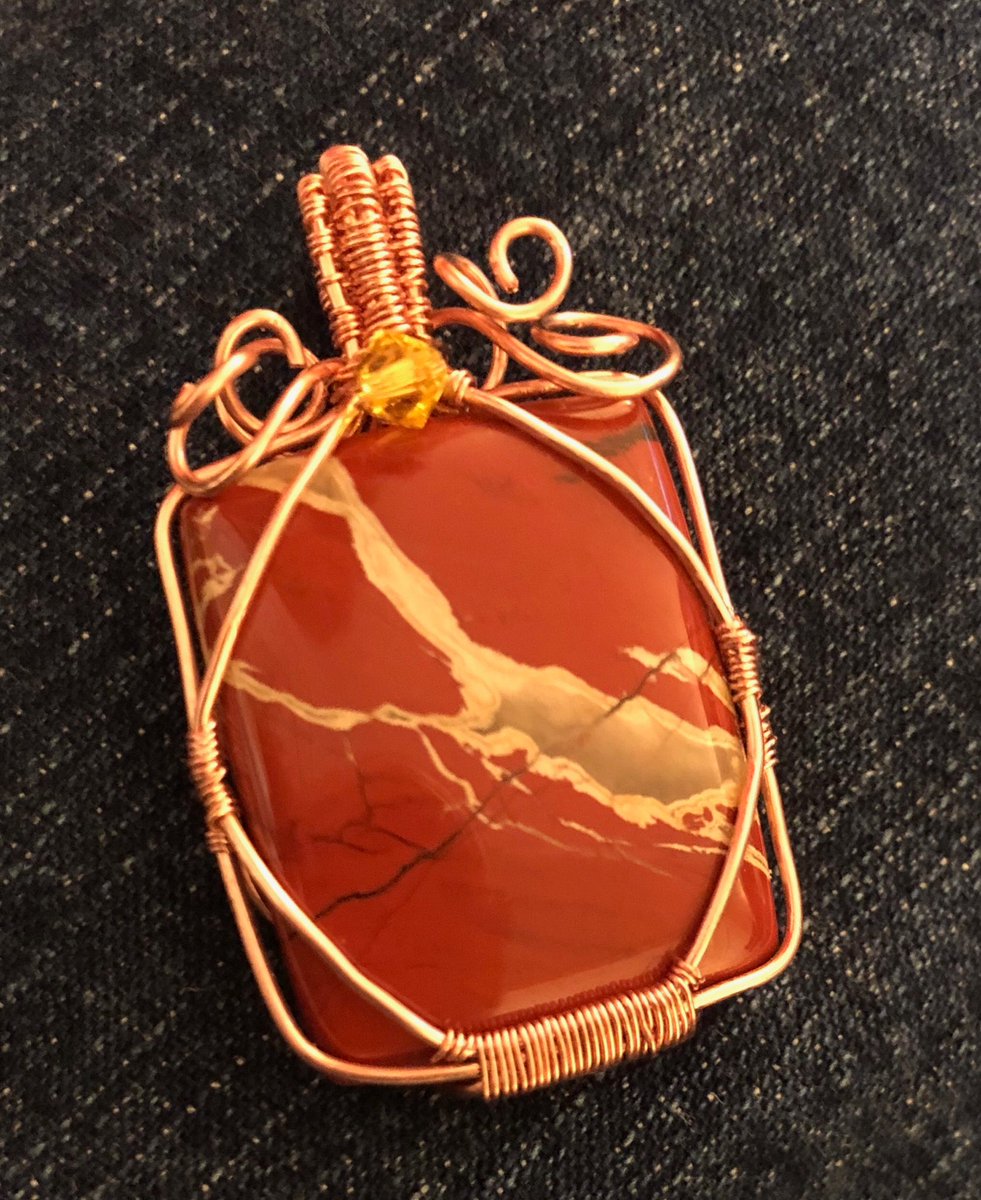 GuidoCreations's tweet photo. Unique Rainbow Jasper pendant surrounded by copper wire and accented with a Swarovski crystal. 
#RainbowJasper #CopperWire #SwarovskiCrystal #HandCrafted #WireWrapped #SweetHeartGift #Birthday  https://t.co/7gux4c7WX0 https://t.co/QHmZG1qbCL