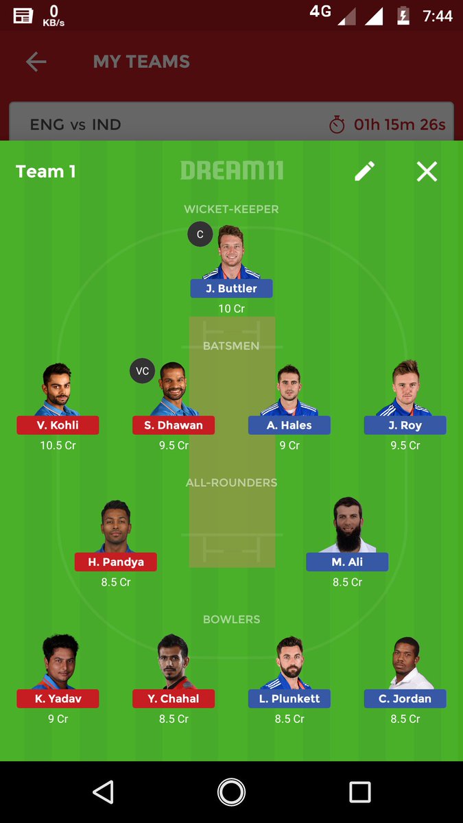 tips_dream11's tweet photo. Dream11 team for ENGLIAND vs INDIA 🇮🇳
*for 2,3 or 4 members league
#Dream11 https://t.co/eG5WIB0wpL