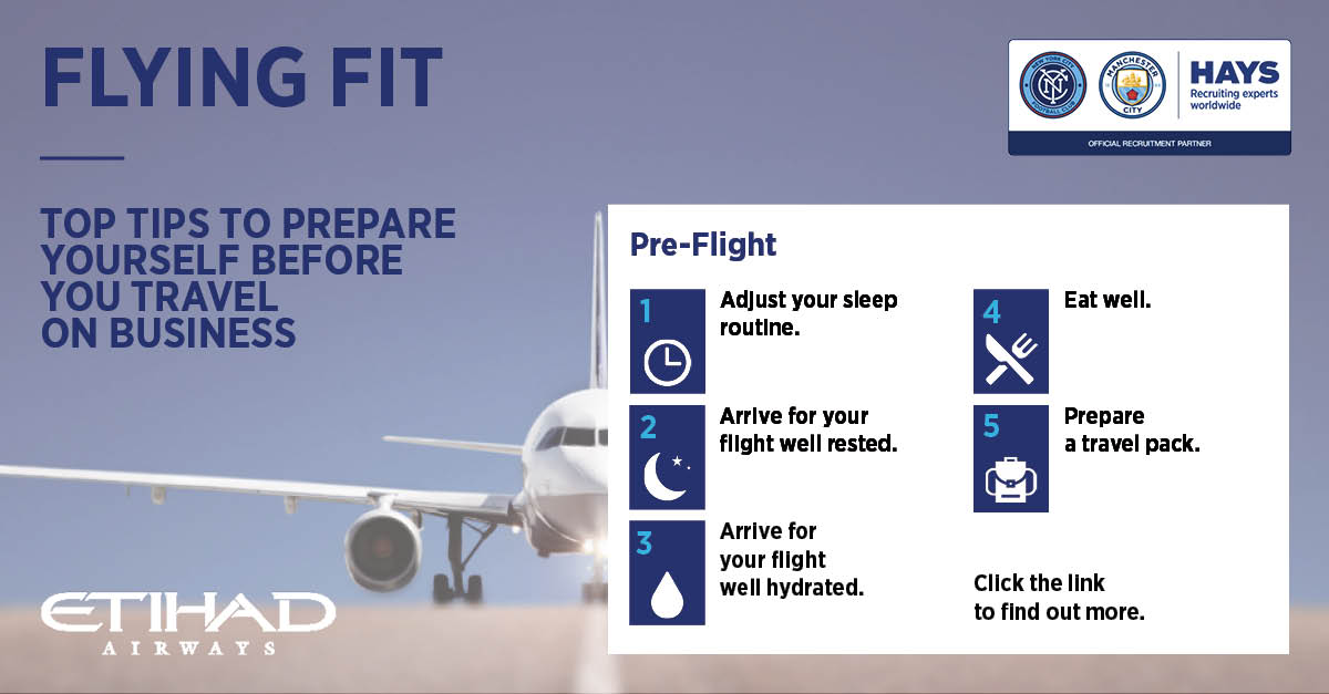 HaysBelgium's tweet photo. Make your business trip even more relaxed and efficient with 5 tips from City Football Group, @EtihadAirways and @HaysWorldwide on how to prepare yourself before the flight.
Don’t forget to check the full visual on: https://t.co/PnP00EamnC
#Travel #Tips #FlyingFit #Hays https://t.co/6GTIkSr03F
