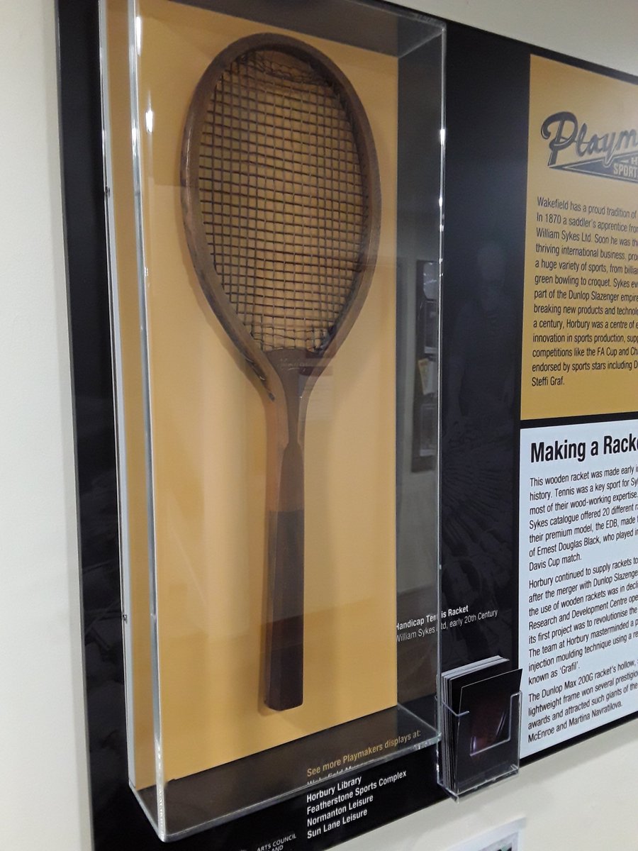 Imagine playing #tennis with this? On display in our foyer #NormantonLibrary <a href="/MyWakefield/">Wakefield Council</a> Thanks to <a href="/WFMuseums/">Wakefield Museums & Castles</a> for the display #Wimbledon #gamesetmatch #librarylife #sport #loveyourlibrary #LibrariesRock #minimuseums