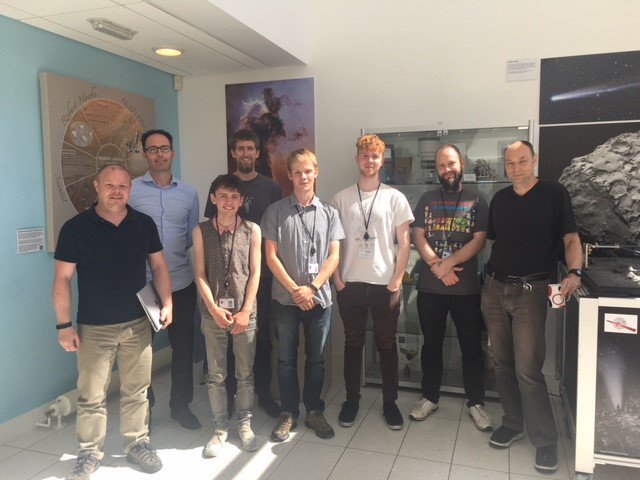 OU_SpaceSRA's tweet photo. Having fun in the sun - most of our SPIN interns enjoying a welcome introductory coffee, presentation session and some rather fascinating lab tours @SatAppsCatapult @SpaceLabsLive @OpenUniversity #internships #Space #SPIN18 https://t.co/cFA6k0hJ1R