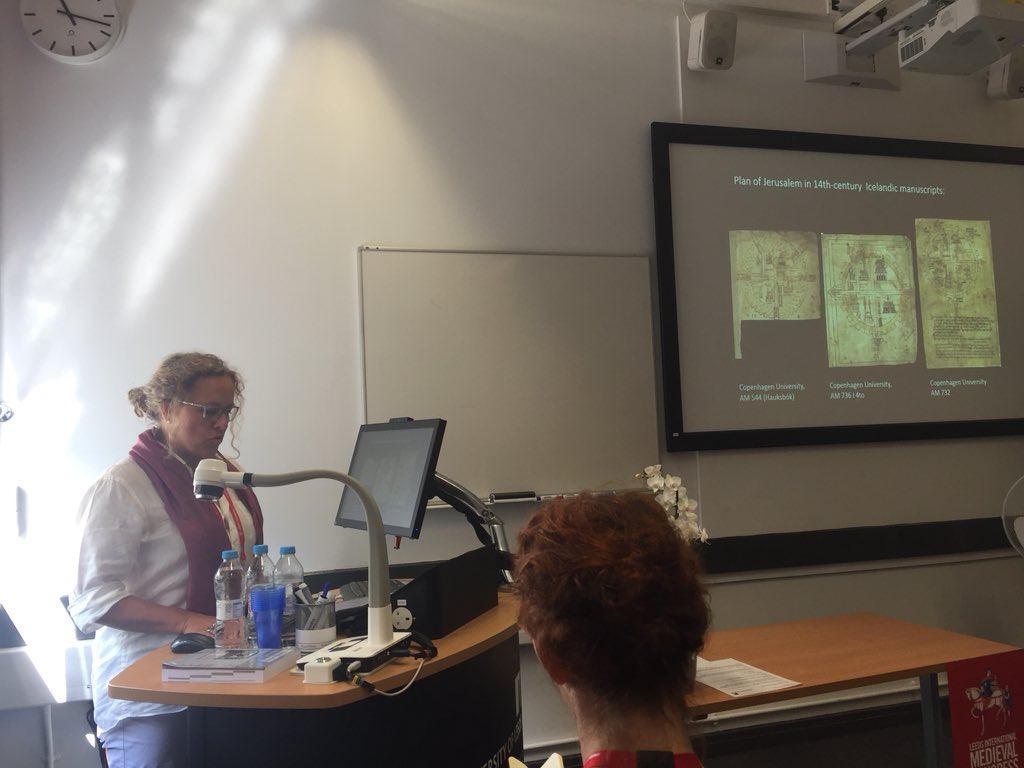 LineMBonde's tweet image. PI for #tracingthecode Kristin B. Aavitsland talking about #Jerusalem in Icelandic 12-c maps #IMC2018 #s606