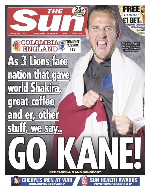 I just hope the Cocaine boys are not gonna send the three lions crying home, shame on you <a href="/TheSun/">The Sun</a> what a pile of rubbish, what do you expect anyway.. #VamosColombia #COLENG