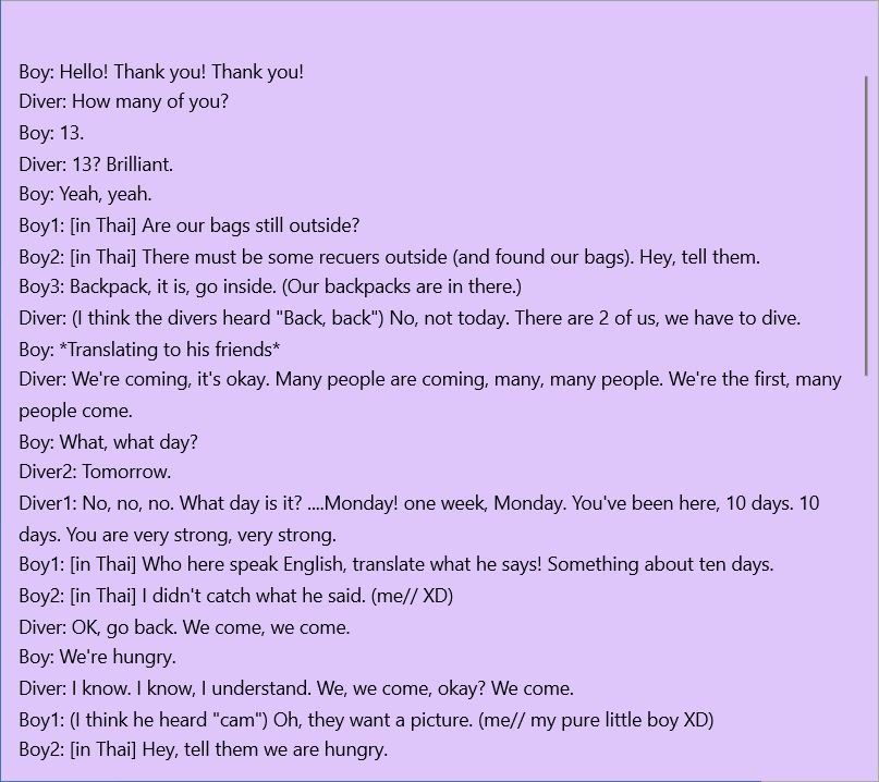 MooDreaM's tweet photo. Here's the translation of most of the (audible) conversations between the divers and the boys, and among the boys #ThamLuang #Thamluangcave #ThailandCaveSearch #ThaiCave https://t.co/t28DkGiQ3z