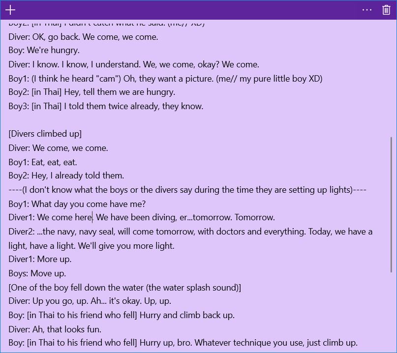 MooDreaM's tweet photo. Here's the translation of most of the (audible) conversations between the divers and the boys, and among the boys #ThamLuang #Thamluangcave #ThailandCaveSearch #ThaiCave https://t.co/t28DkGiQ3z