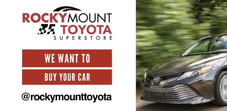 RMTSUPERSTORE's tweet photo. Stop by for your FREE appraisal at Rocky Mount Toyota Superstore today! Open 9 am - 8 pm. 943 N Wesleyan Blvd., Rocky Mount, NC 27804.

Give us a call to schedule your appraisal at (252) 977-0224 https://t.co/Rr7Yd2MlKi