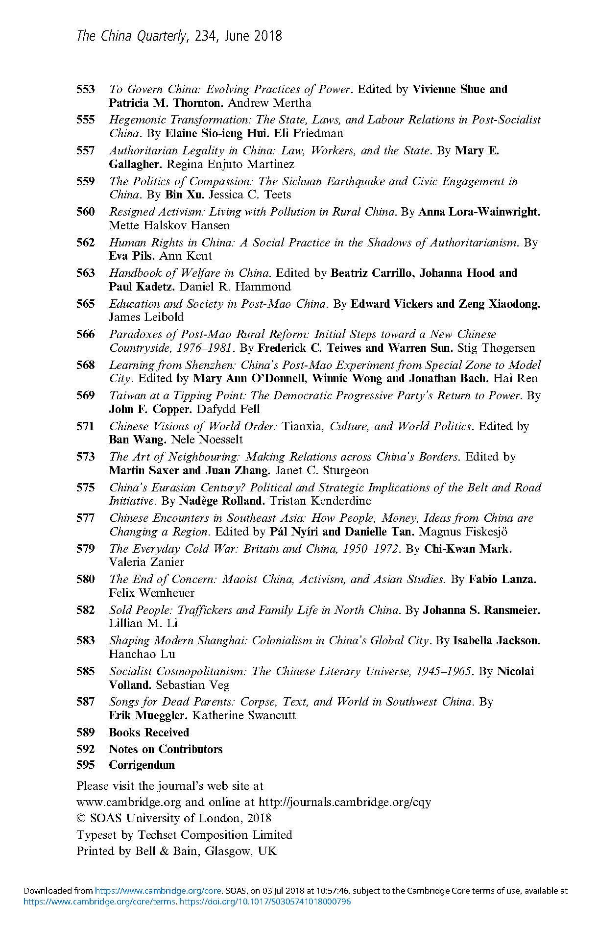 The China Quarterly on Twitter: The full contents of our June 2018