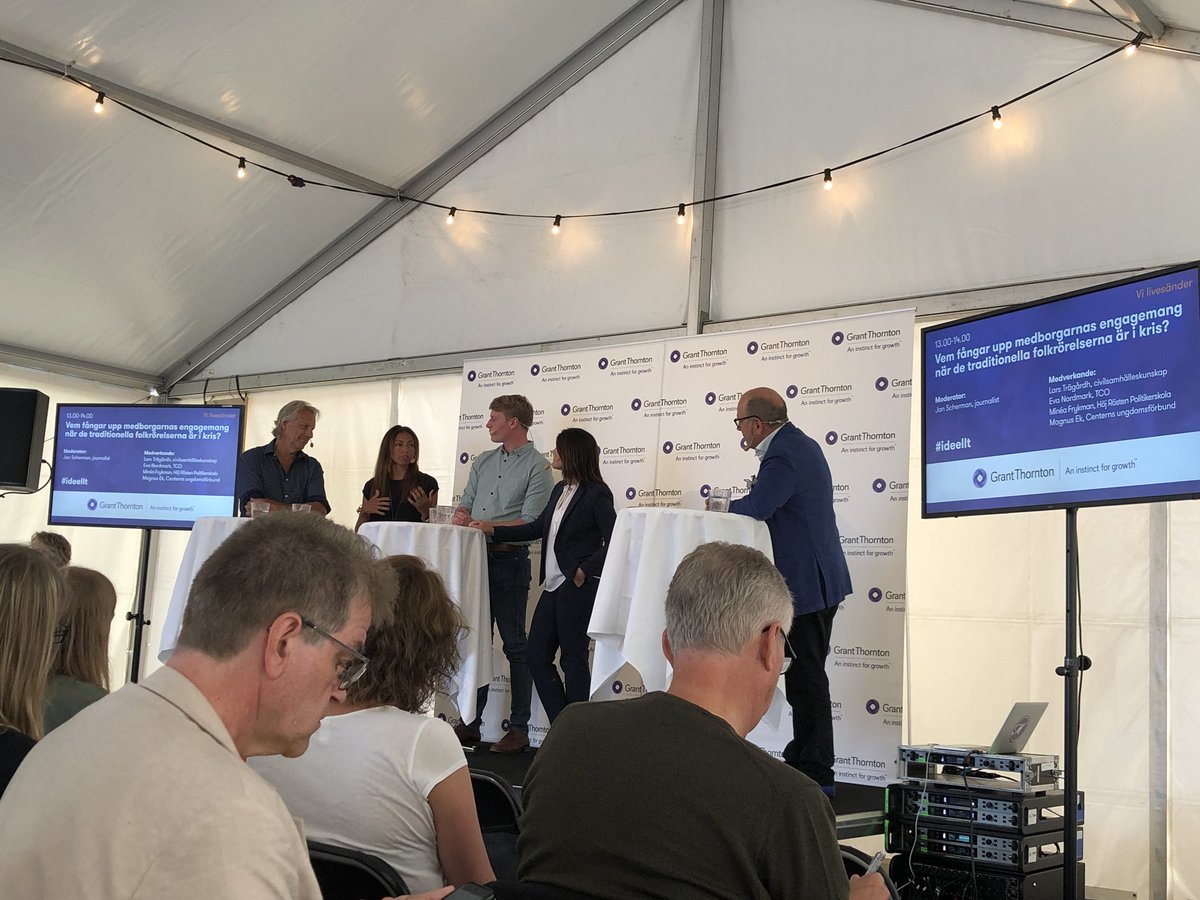 IdaKarlbom's tweet photo. På scen @Hojrosten politikerskola för fler vägar in i politiken. Just nu i samtal om medborgarengagemang och folkrörelser i kris #Ideellt #almedalen https://t.co/GOrulrh1yo