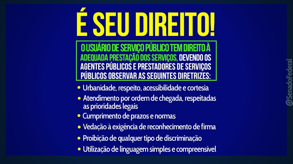 Você sabia que existe uma lei garantindo os direitos dos usuários de serviços públicos? Sancionada em junho do ano passado, ela já está valendo para os serviços prestados pelo governo federal, estados, Distrito Federal e municípios com mais de 500 mil habitantes.