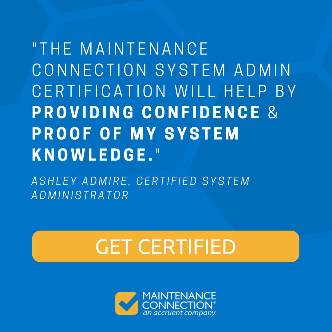 Get the Maintenance Connection System Admin Certification to boost your confidence and prove your CMMS knowledge.
bit.ly/2KEQfna