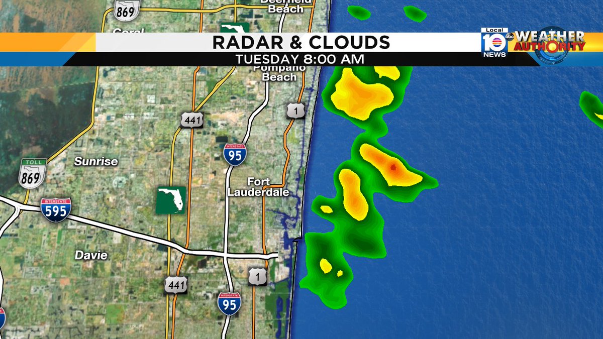 Some showers hugging the coastal areas in Broward. Dont be surprised if some of these move onshore. https://t.co/qnhH1ejw6z