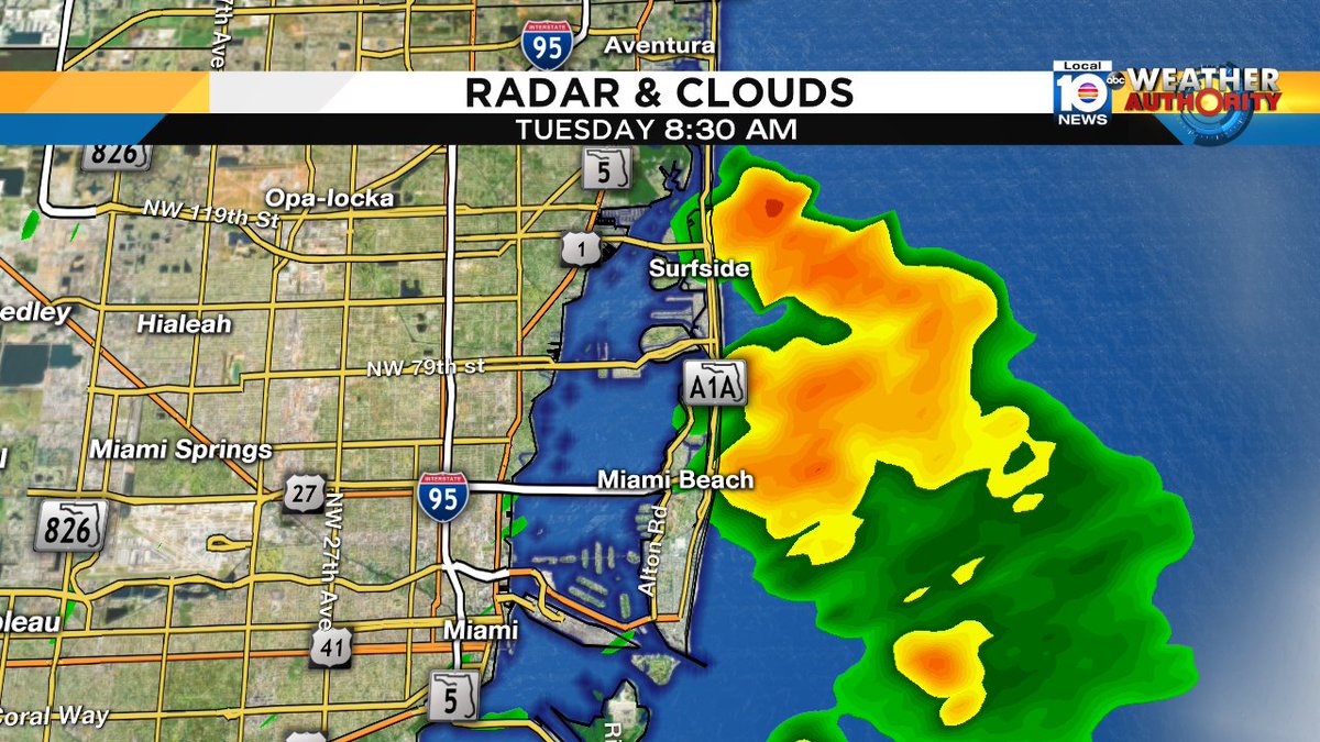 Morning showers moving onshore over coastal areas from Surfside to South Beach. https://t.co/boUGt17lJC