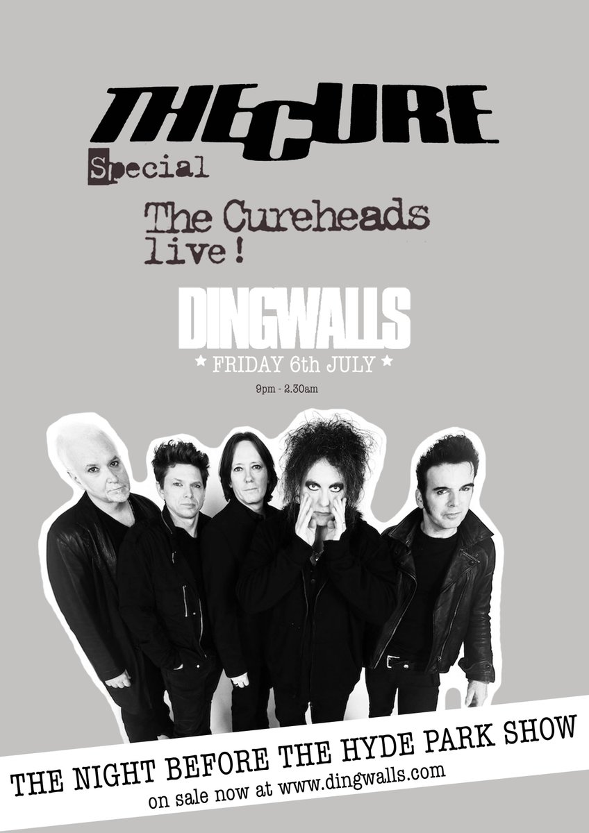 This Friday at #Dingwalls we host a VERY special evening with The Cureheads live performing the best of set, stage time 10ish, doors 9pm. If you've got tickets for The Cure playing Hyde Park on Saturday then what a way to set up your weekend. #thecure #robertsmith #cherrycolaclub