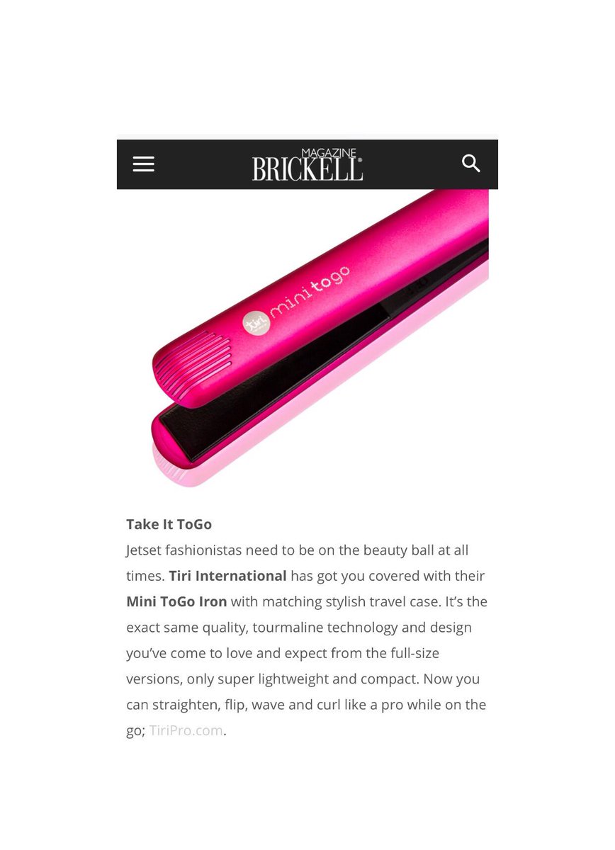 tiridolls's tweet photo. Spotted: 😍✈🚖️ Our #tiripro #minitogo travel iron, featured in @BrickellMag @fshnfoundry 🌟🙌🏽 #tirilove #wearebrickell #press #FFFeatures #hair #style #hairstylist #hairgoals #beauty #beautybloggers #pr #stylist #hairstylist #editorial #magazine #brickell #miami #travel https://t.co/0sWG0XJQFi